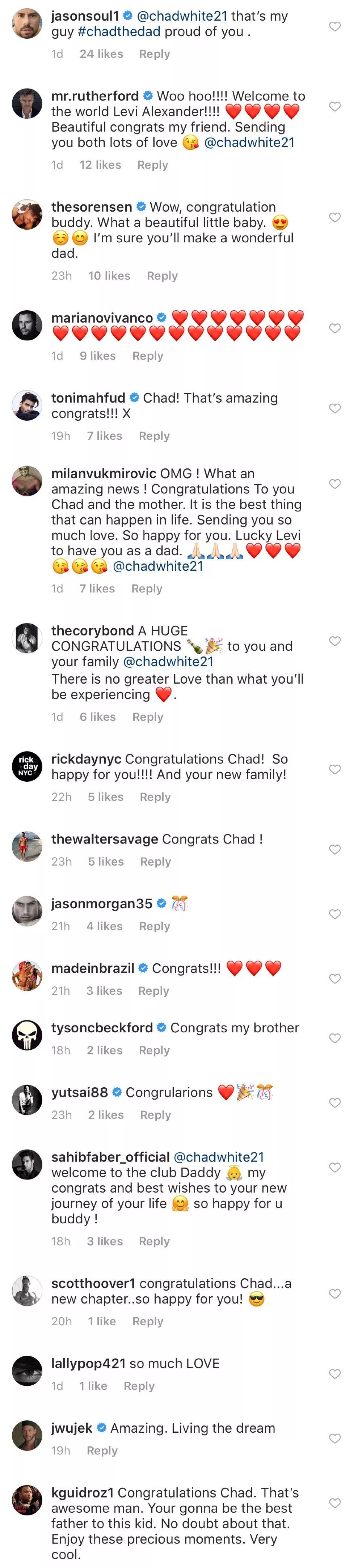 天菜男模Chad White当爹了，大家都在猜谁是孩子他妈！